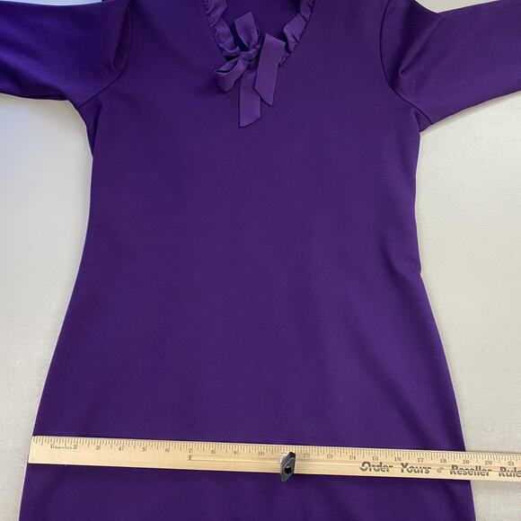 J.McLaughlin Dress Womens Small Purple Ruffle V-Neck Bow Long Sleeve Knit Sheath - Picture 8 of 13